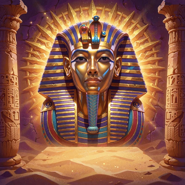 Kafelek slotu z złotą maską faraona między kolumnami - egipskie automaty online w OnlySpins Casino